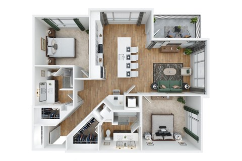 Floor plan for 2 beds, 2 baths, 1201 sqft
